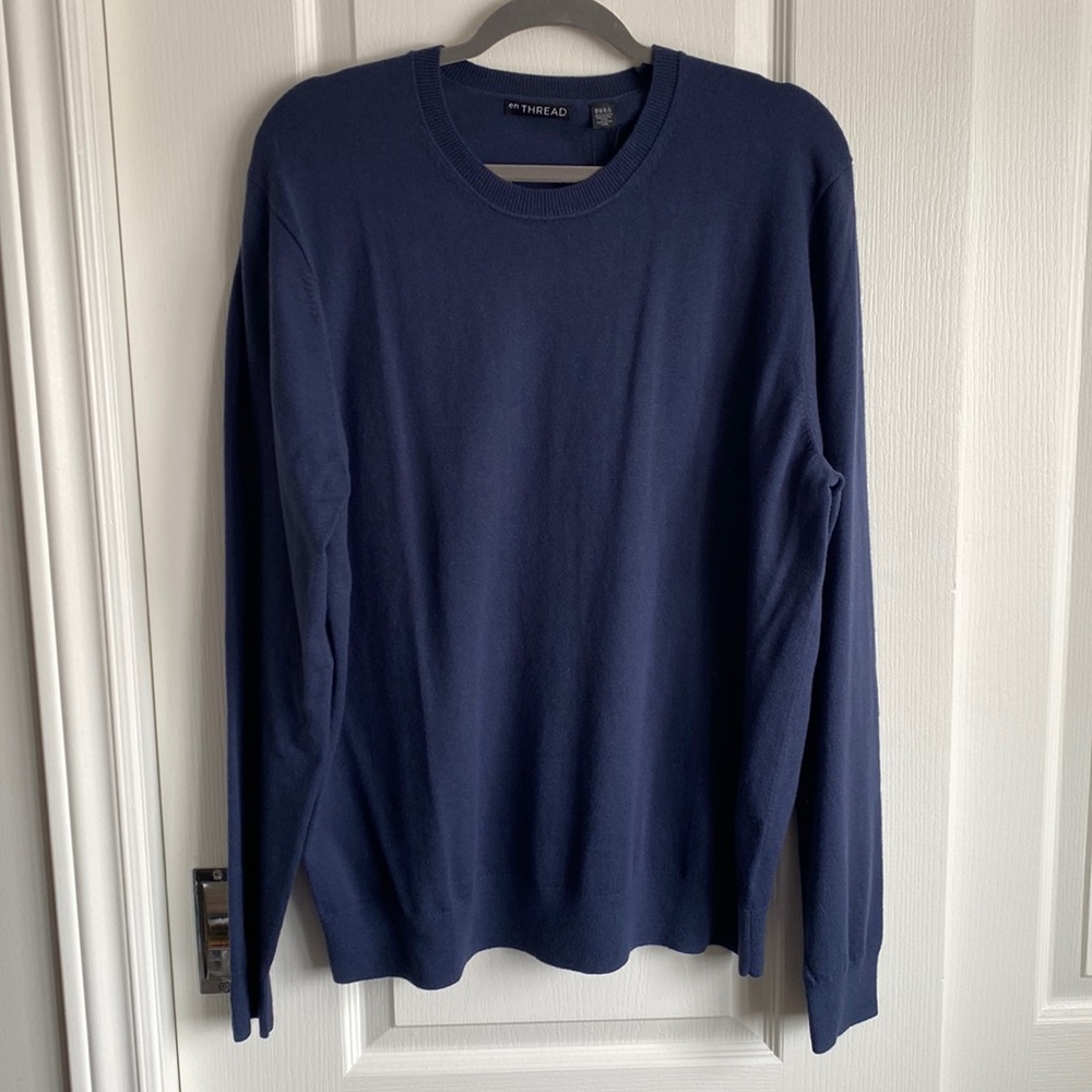 en Thread - Indigo / Navy Wool-Blend Knit Sweater with Recycled Cotton